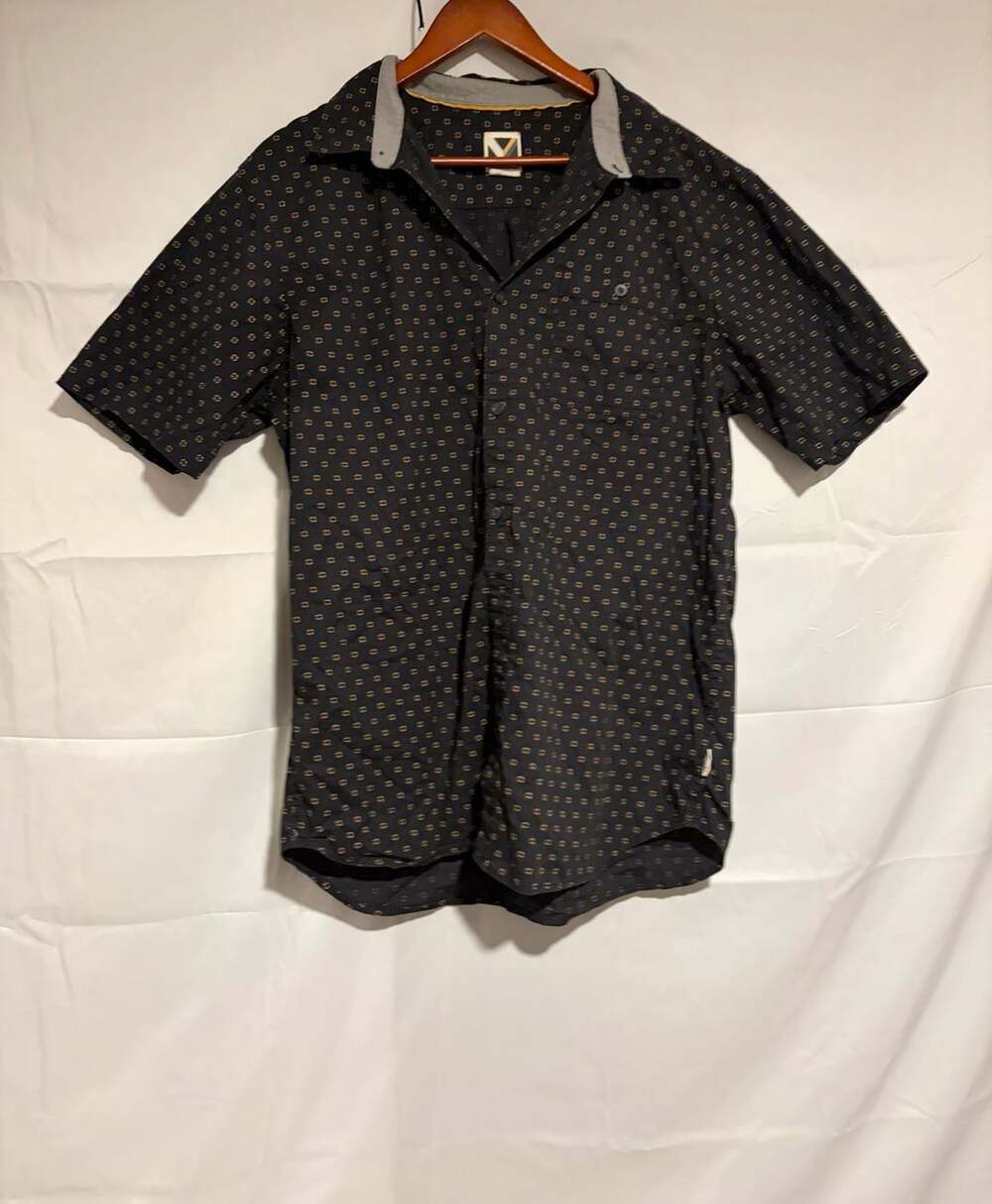 Voyager Men's Black & Brown Pattern Short Sleeve Button-Down Shirt Size Large